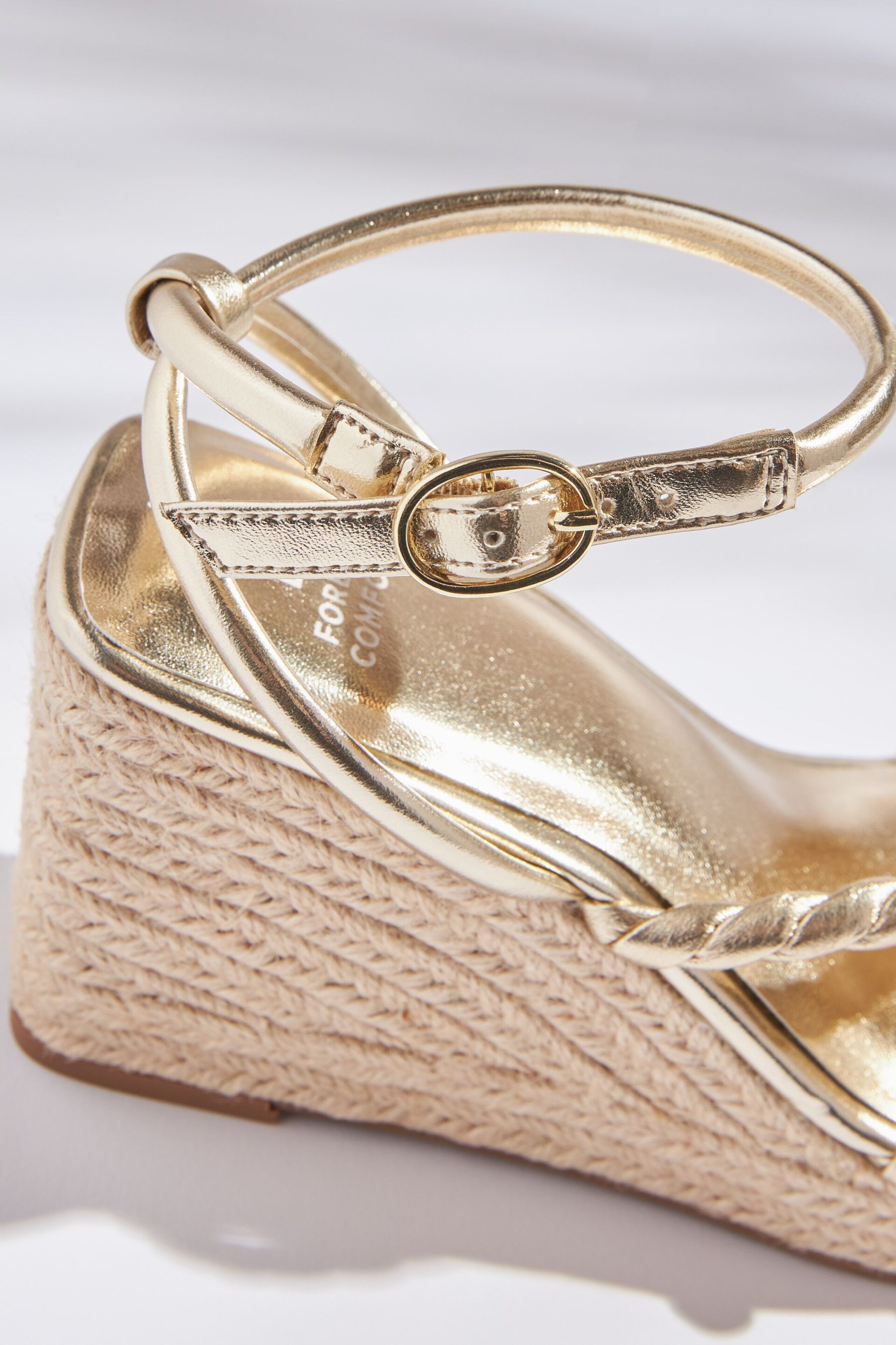 Gold Forever Comfort® Twist Strap Detail Square Toe Wedge Sandals - Image 6 of 6