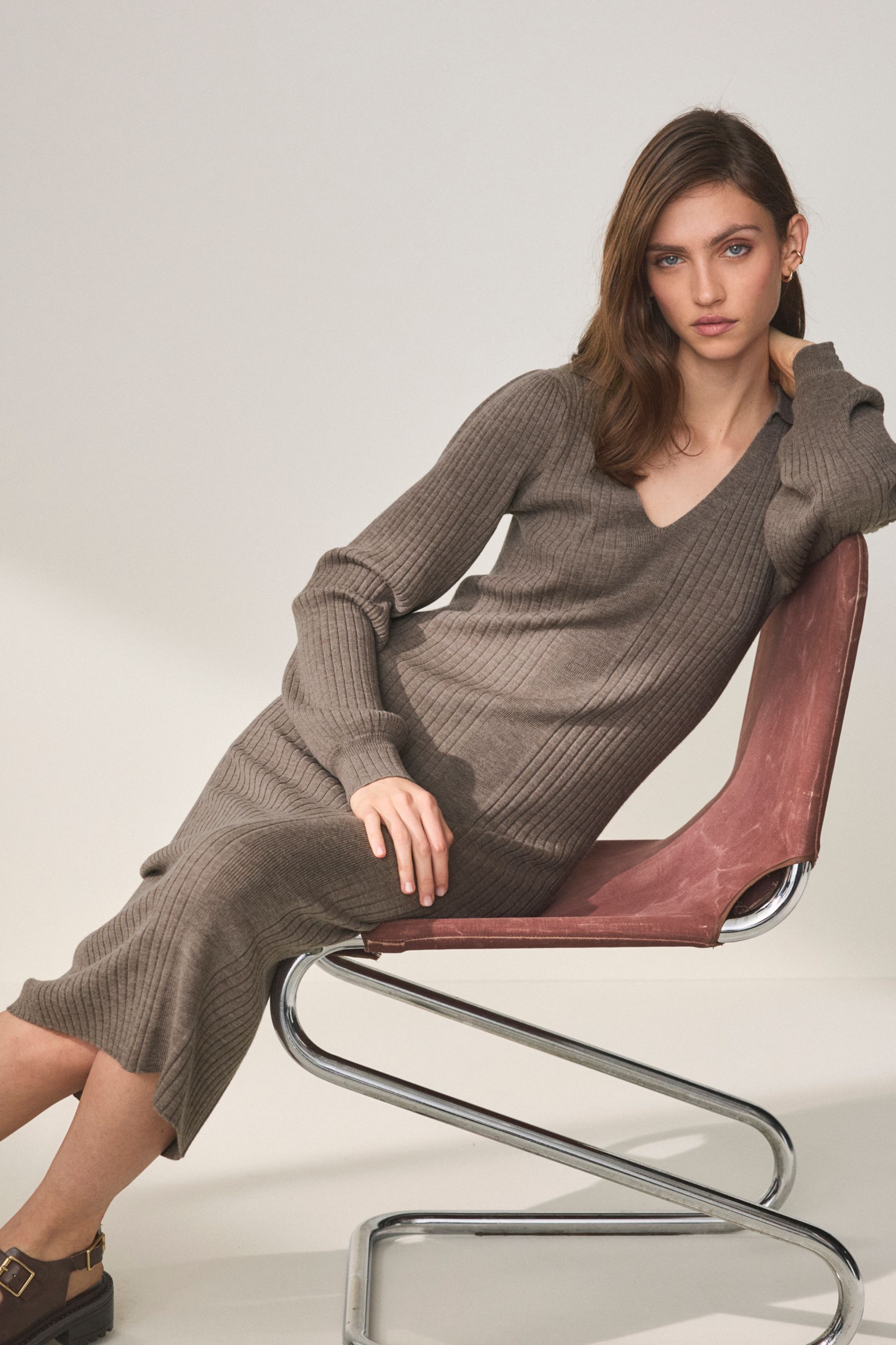 Buy Neutral Brown Premium 100 Merino Wool Dress from Next Luxembourg