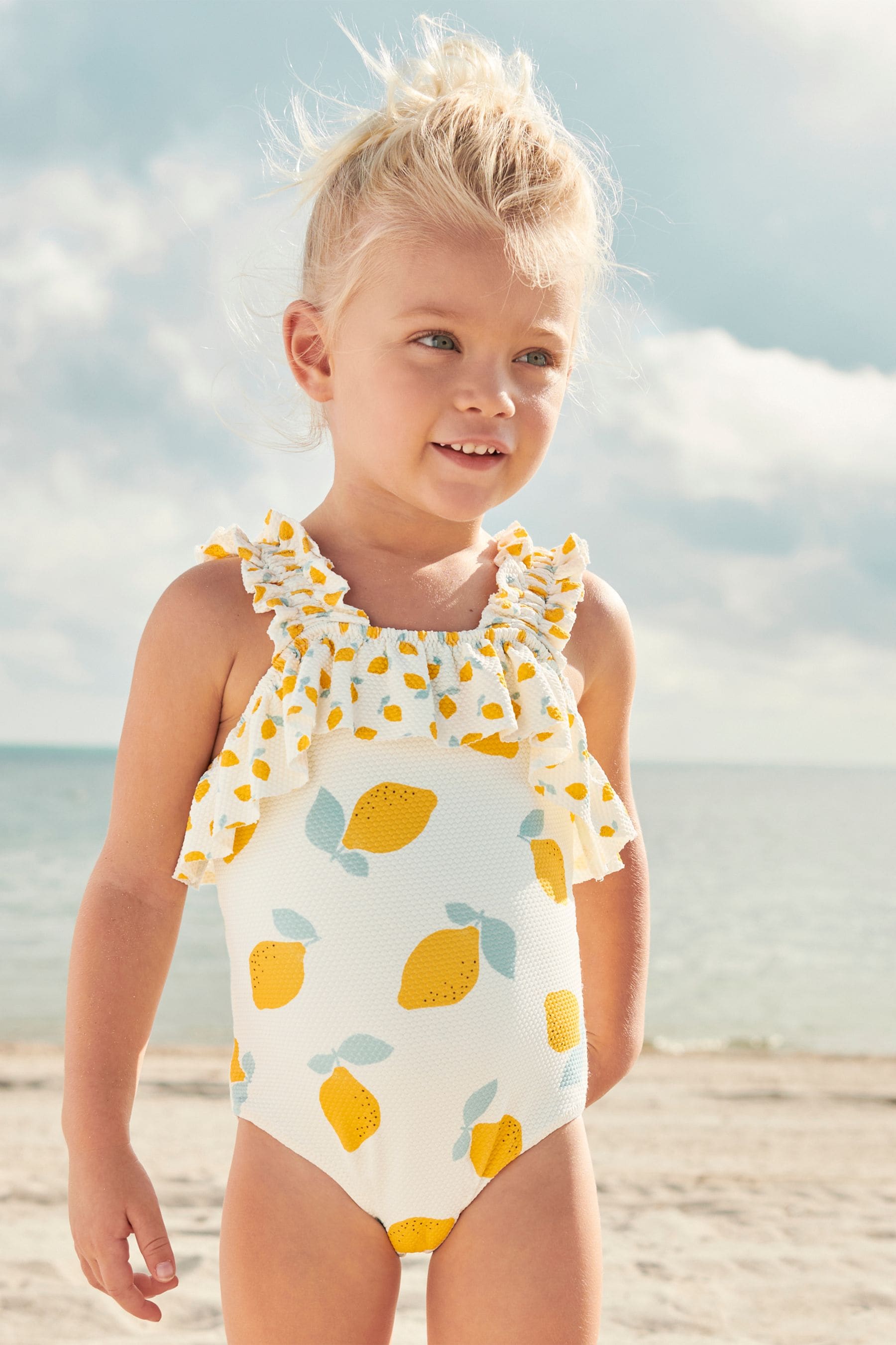 Buy Citron Blanc ecru Maillot de bain a manches froncees 3 mois a 7 ans from Next Luxembourg