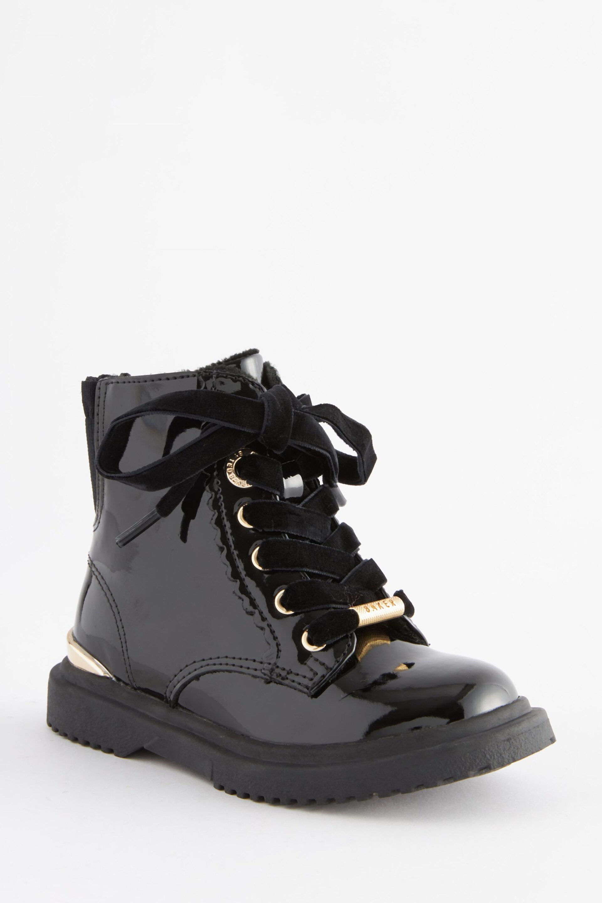 Baker by Ted Baker Girls Patent Lace Up Black Boots - Image 2 of 6