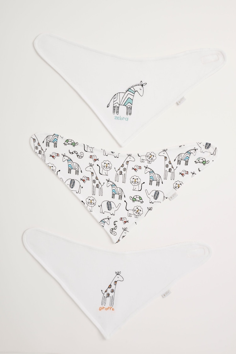 JoJo Maman Bébé White 3-Pack Safari Dribble Bibs - Image 1 of 3