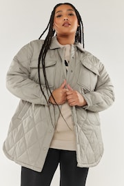 Yours Curve Grey Light Weight Short Quilted Jacket - Image 1 of 5
