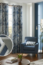 Navy Blue Next Geometric Eyelet Blackout/Thermal Curtains - Image 1 of 11