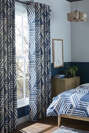 Navy Blue Next Geometric Eyelet Blackout/Thermal Curtains - Image 4 of 11