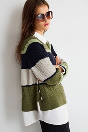 Khaki Green Stripe Gem Button Shirt Layer Jumper - Image 1 of 7