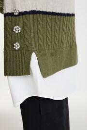 Khaki Green Stripe Gem Button Shirt Layer Jumper - Image 5 of 7