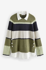 Khaki Green Stripe Gem Button Shirt Layer Jumper - Image 6 of 7