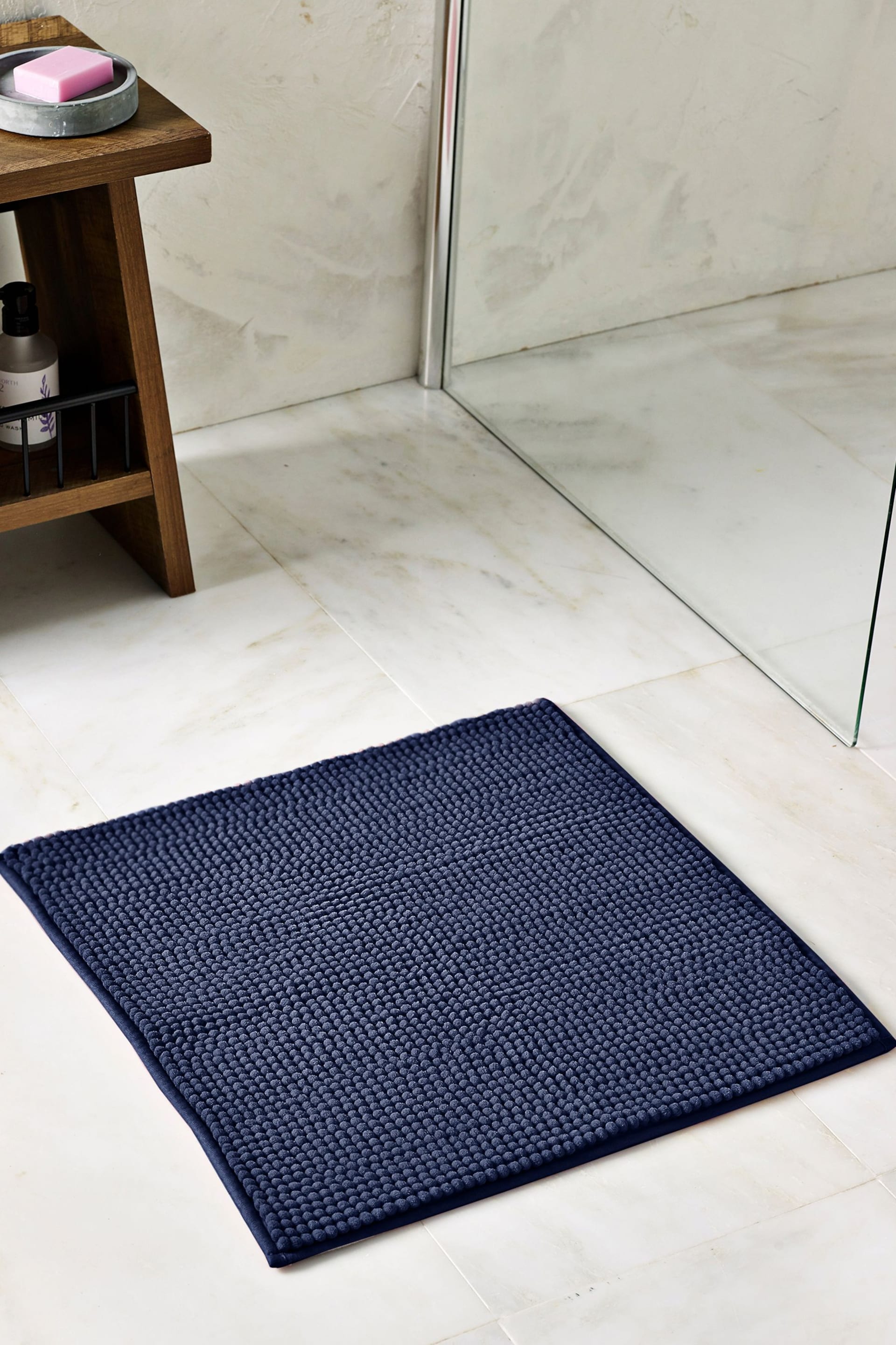 Navy Blue Bobble Shower Bath Mat - Image 1 of 5