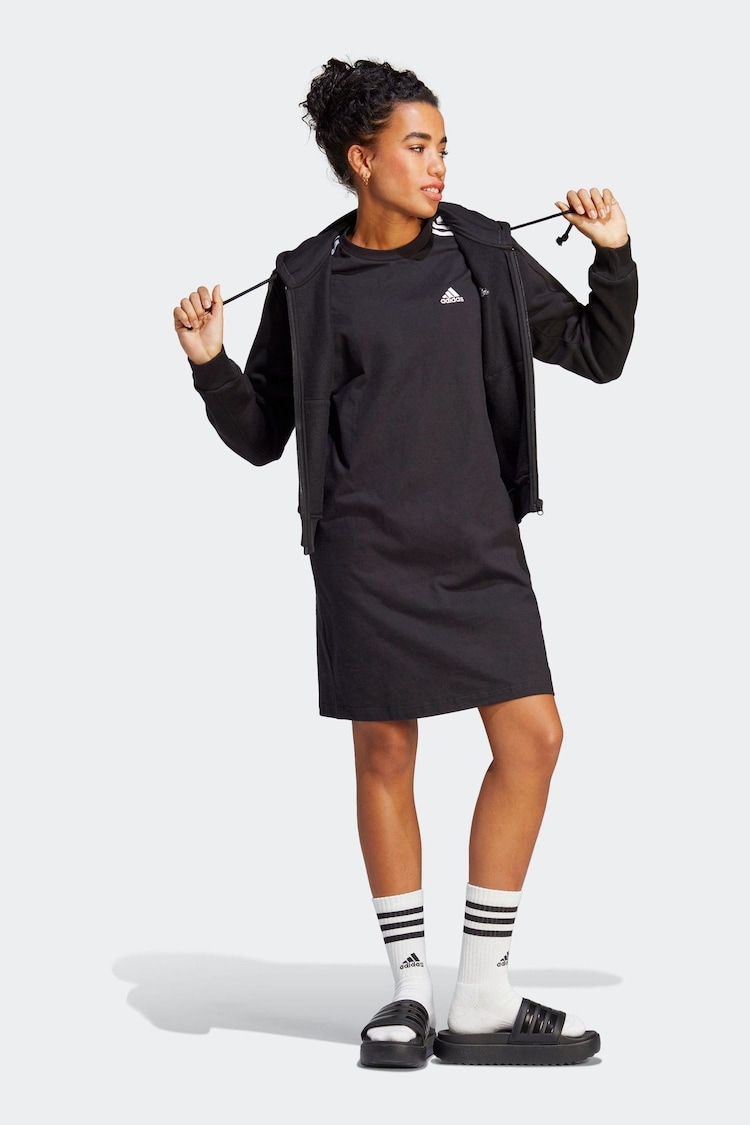 adidas Black 100% Cotton Sportswear Essentials 3-Stripes Single Jersey Boyfriend T-Shirt Dress - Image 2 of 6