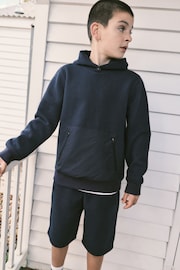 Navy Textured Utility Hoodie and Shorts Set (3-16yrs) - Image 1 of 6