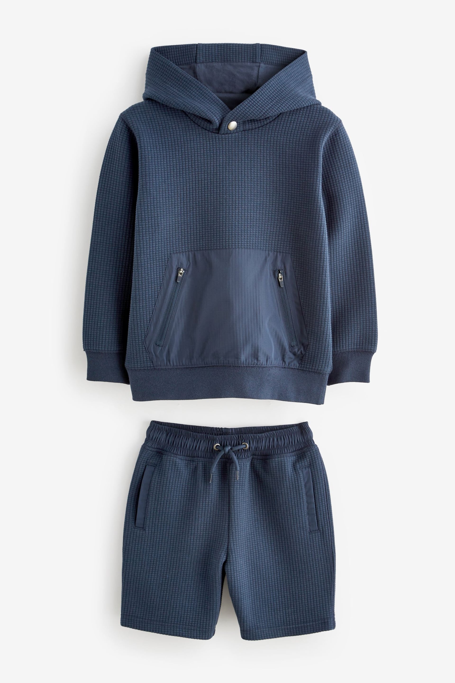 Navy Textured Utility Hoodie and Shorts Set (3-16yrs) - Image 4 of 6