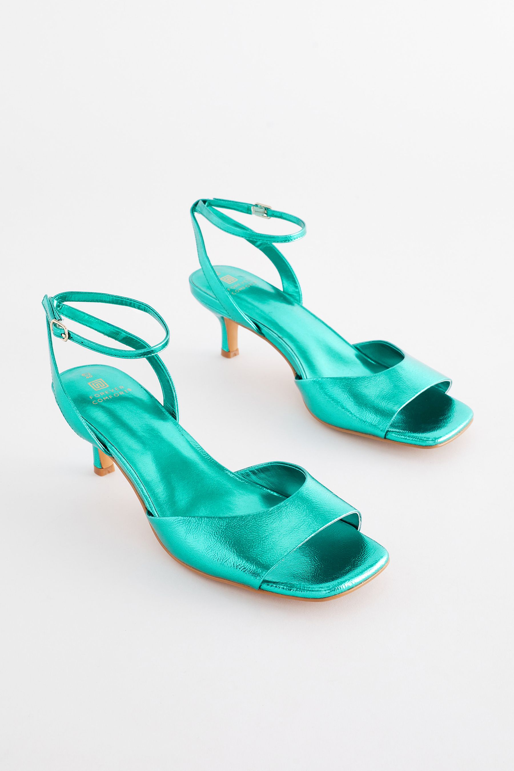 Buy Emerald Green Forever Comfort Metallic Kitten Heel Sandals from Next Luxembourg
