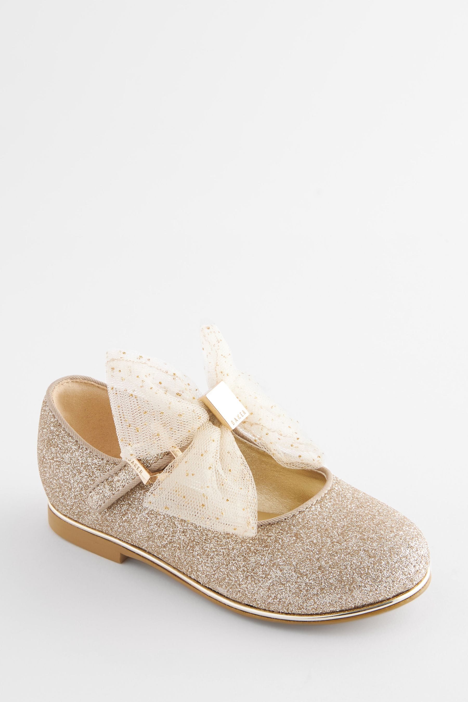 Baker by Ted Baker Girls Glitter Mary Jane Shoes with Bow us10 GOLD