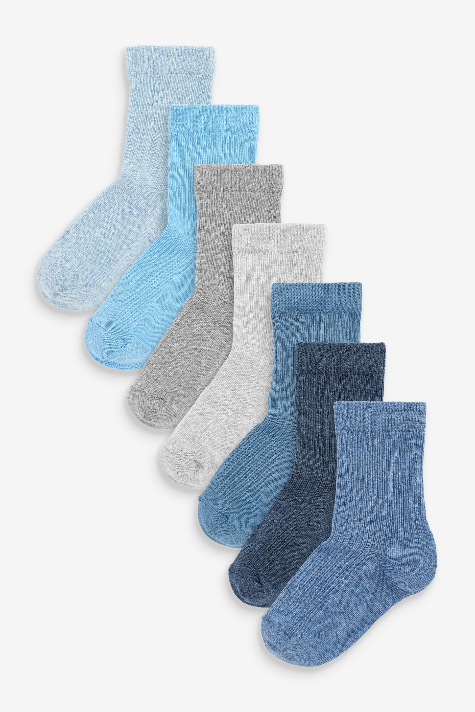 Blue/Navy Cotton Rich Fine Rib Socks 7 Pack - Image 1 of 8