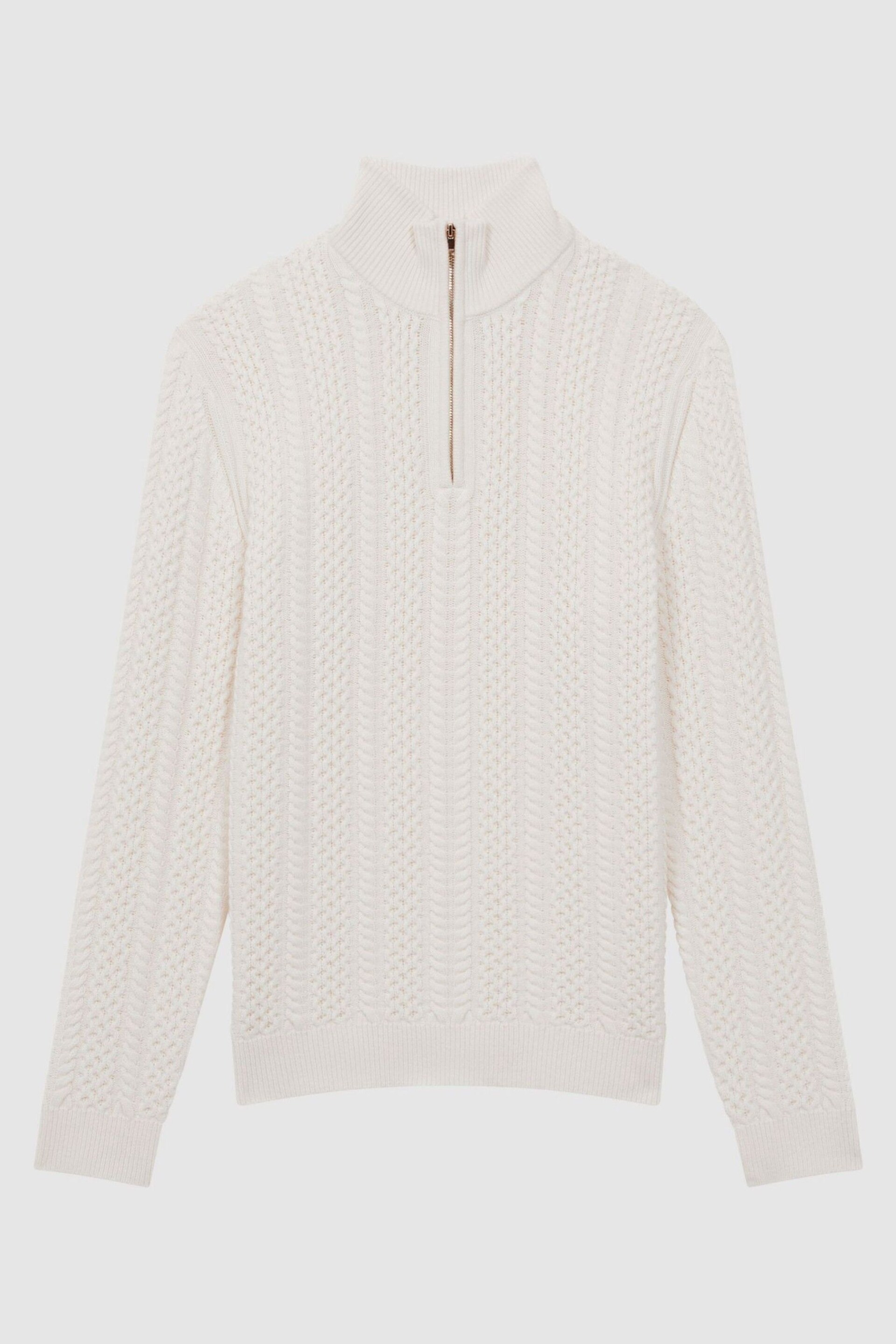 Reiss Ecru Bantham Cable Knit Half-Zip Funnel Neck Jumper - Image 2 of 4