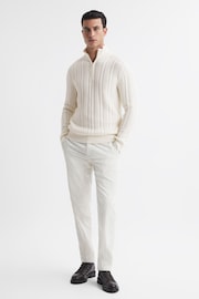 Reiss Ecru Bantham Cable Knit Half-Zip Funnel Neck Jumper - Image 3 of 4