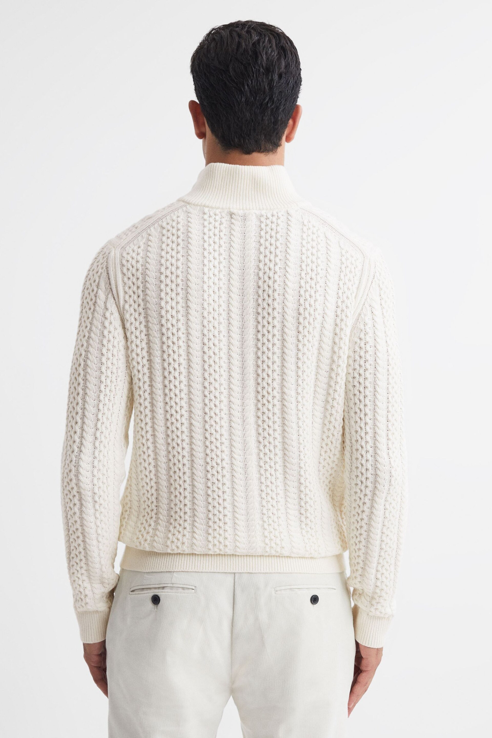 Reiss Ecru Bantham Cable Knit Half-Zip Funnel Neck Jumper - Image 4 of 4