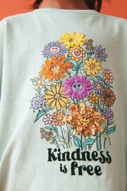 Teal Blue Sequin Flowers Long Sleeve T-Shirt (3-16yrs) - Image 5 of 8