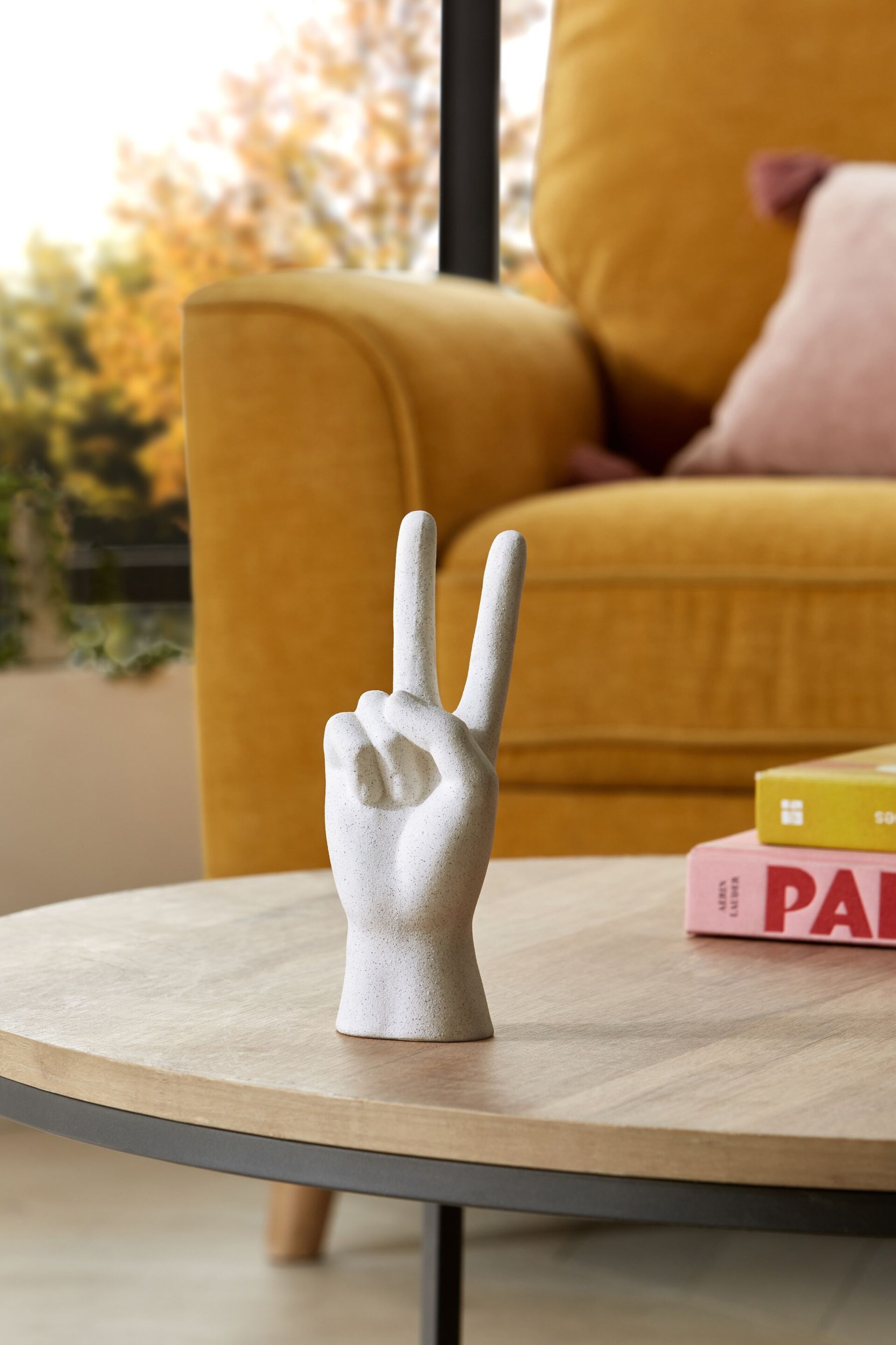 Cream Peace Hand Sculpture - Image 1 of 5