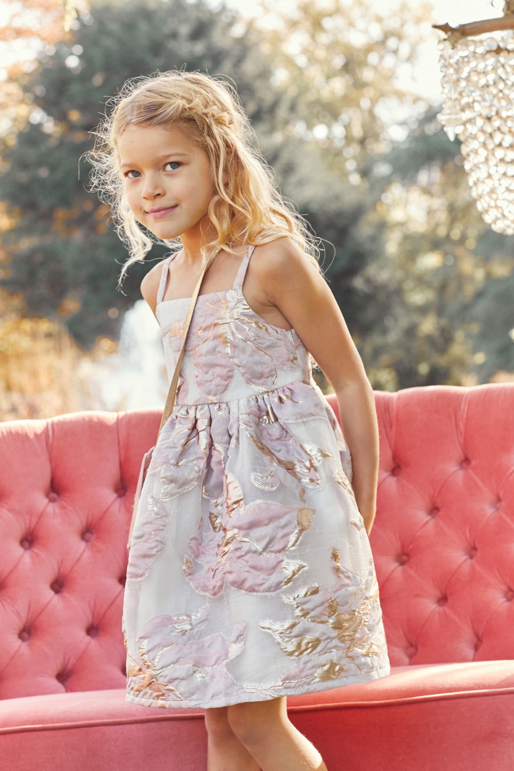 Buy Pink Gold Floral Jacquard Party Dress 6 16yrs from Next Luxembourg