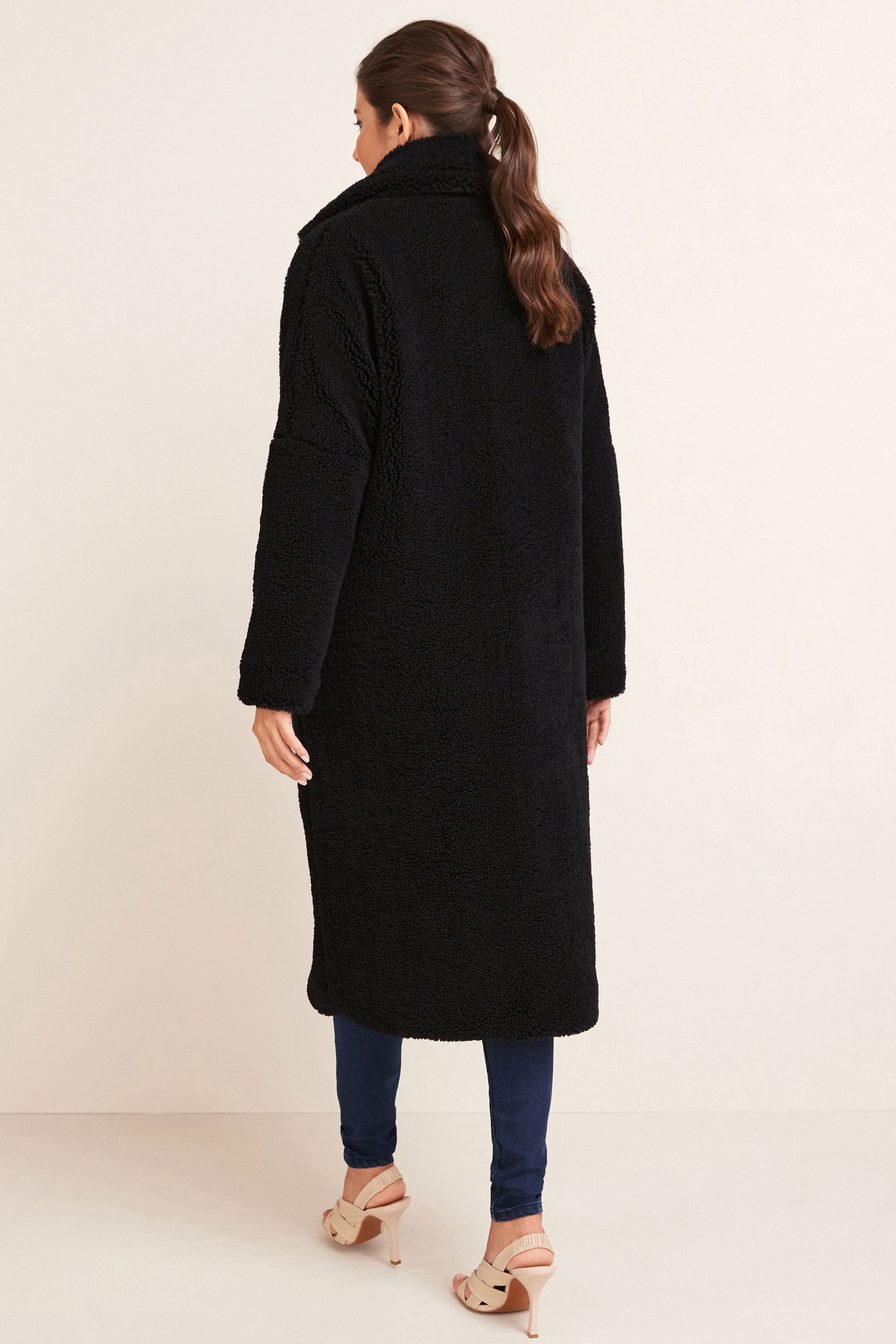 Buy Black Teddy Borg Long Coat from Next Luxembourg