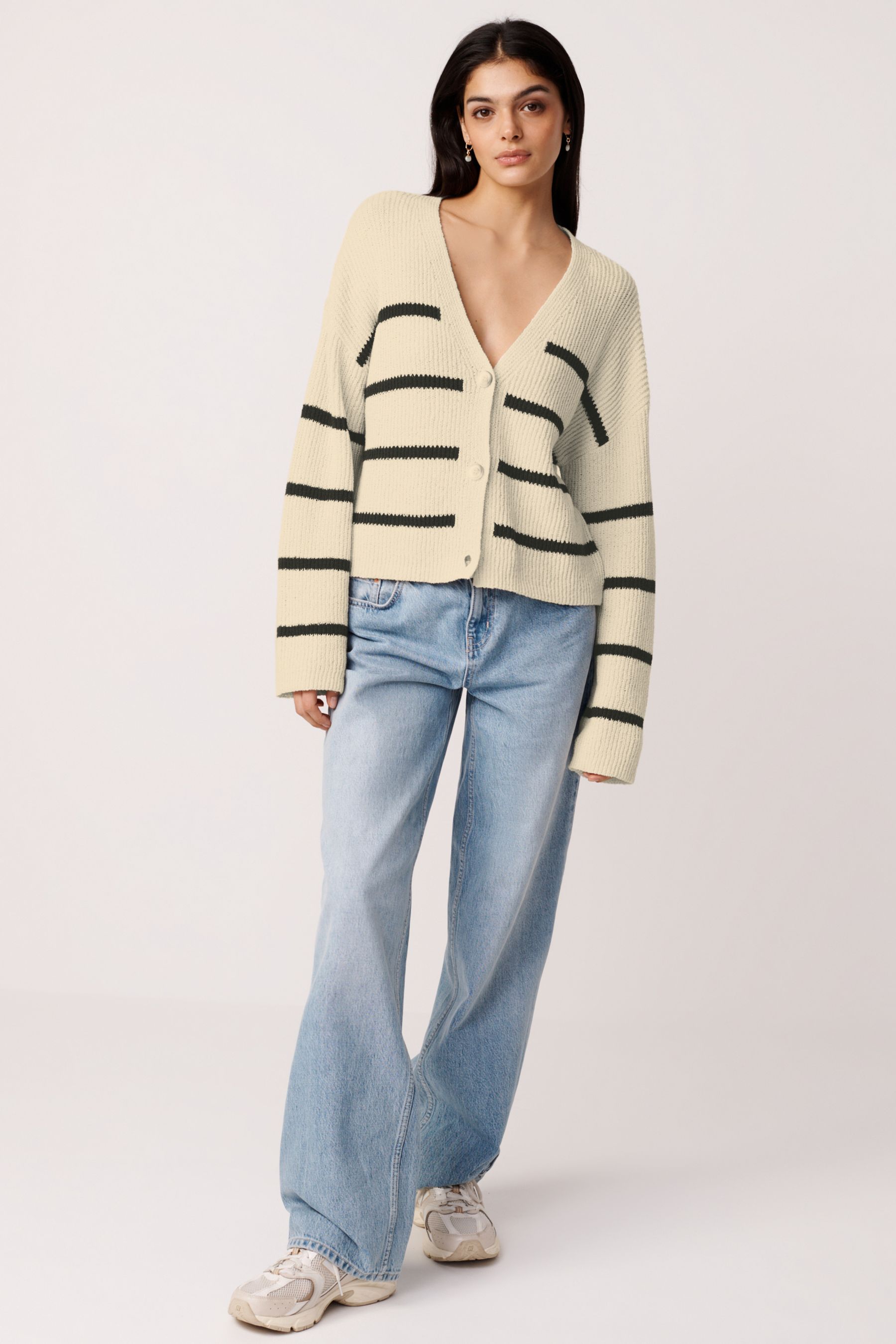 Buy Ecru White Stripe Cardigan from Next Luxembourg