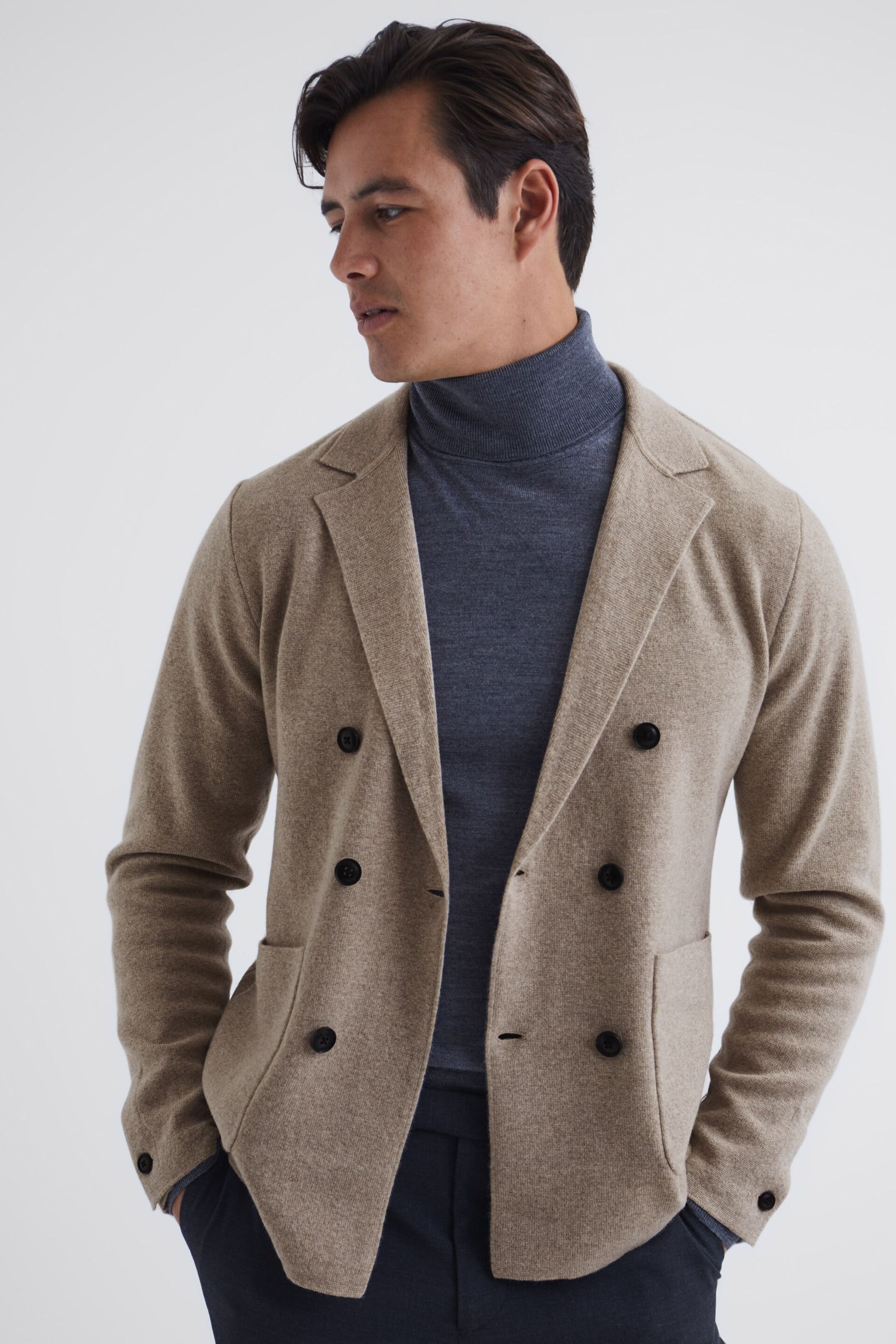 Reiss Chinchilla Marko Double Breasted Knitted Cashmere Blazer - Image 1 of 7