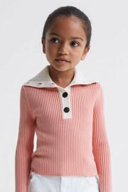 Reiss Pink Maia Senior Colourblock Knitted Top - Image 1 of 6