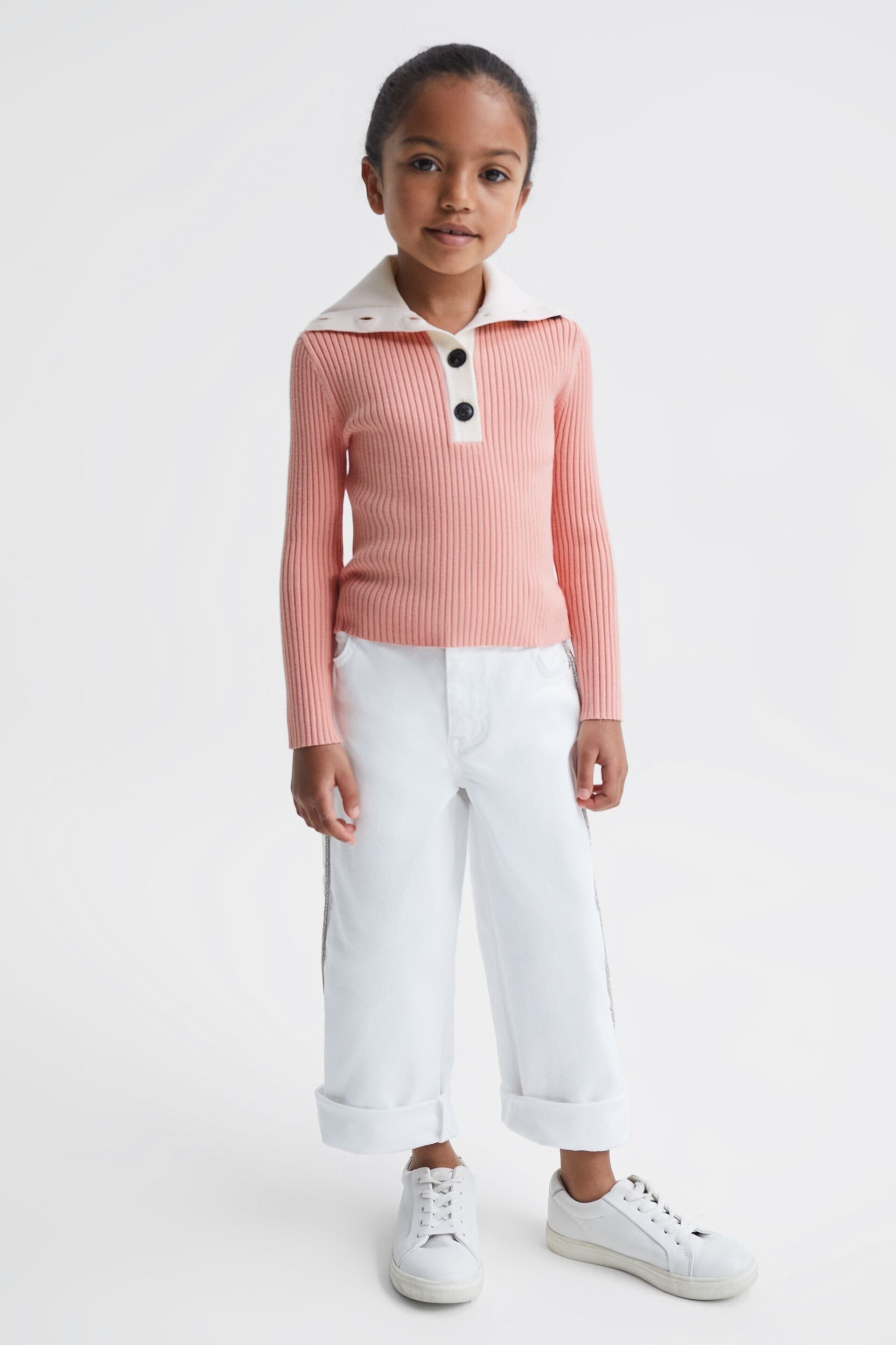 Reiss Pink Maia Senior Colourblock Knitted Top - Image 3 of 6