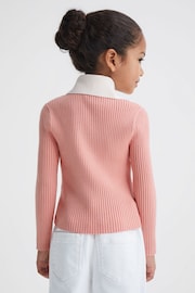 Reiss Pink Maia Senior Colourblock Knitted Top - Image 5 of 6