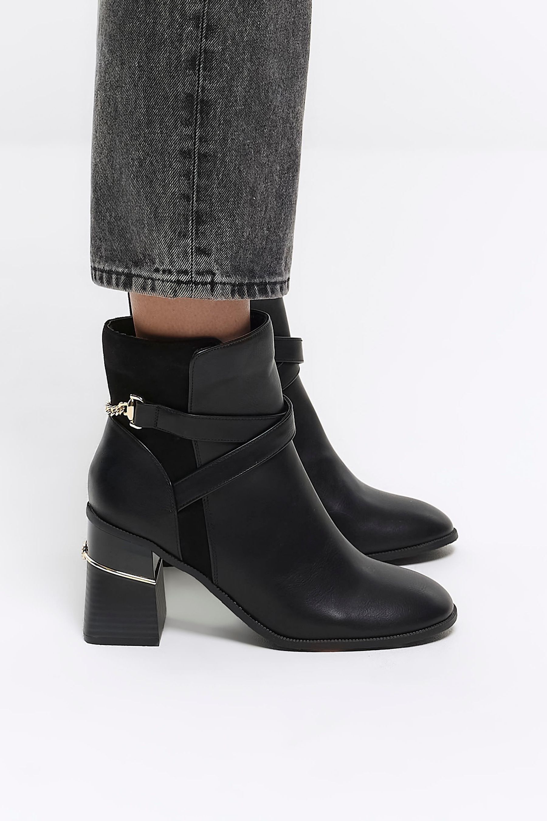 Buy River Island Black Wide Fit Block Heeled Boots from Next Luxembourg