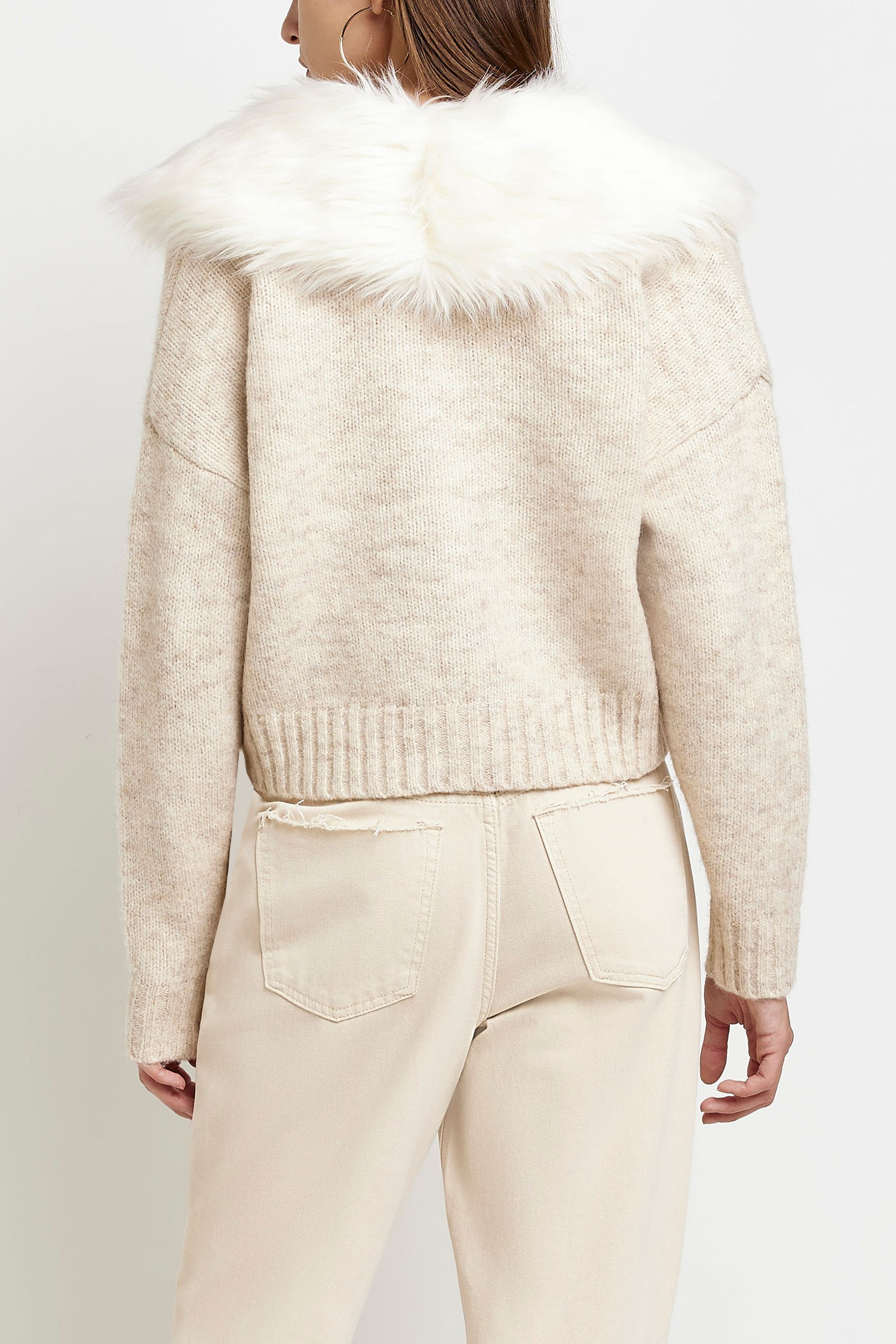Faux fur collar cardigan online