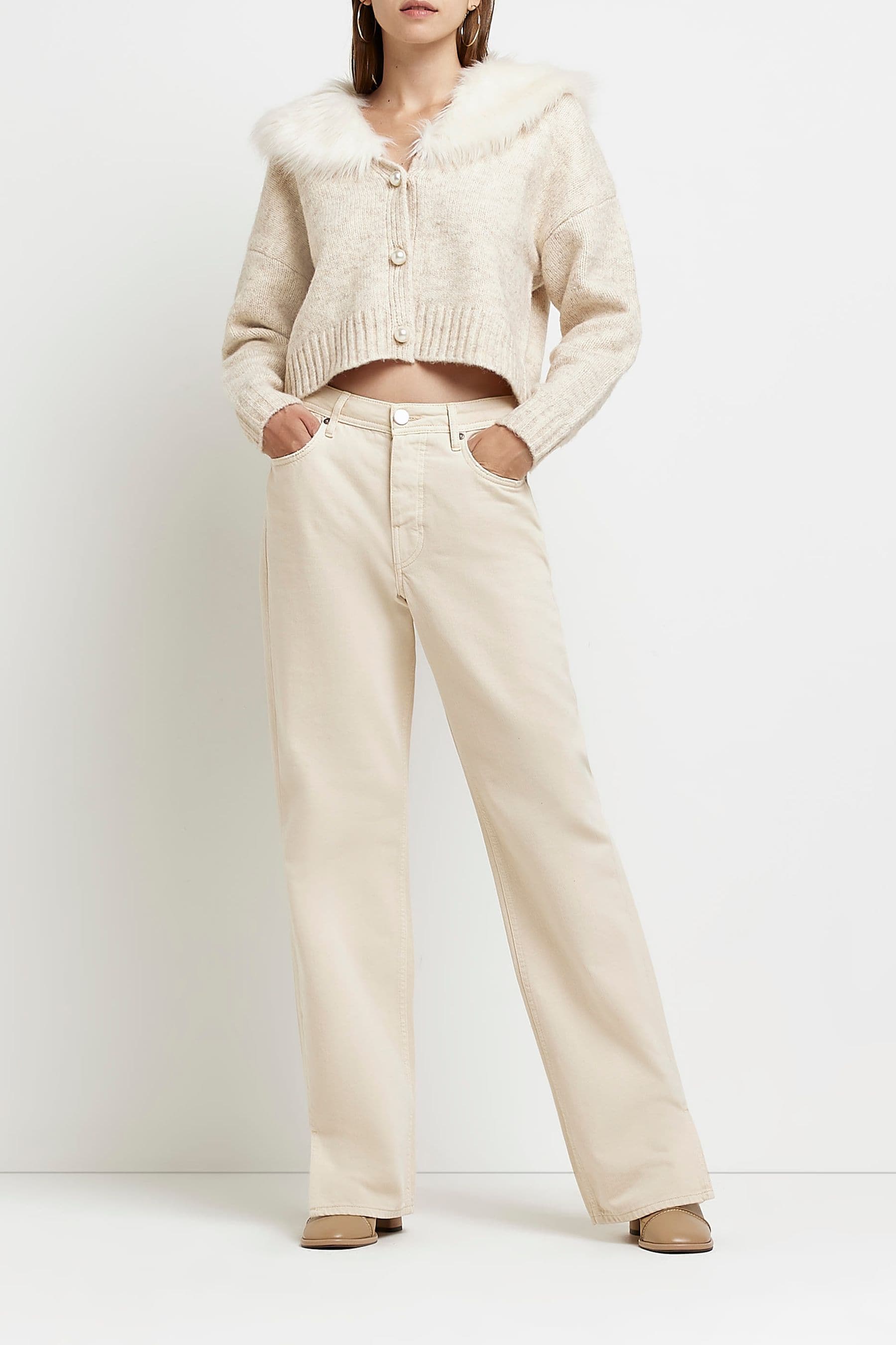 River island fur collar cardigan discount
