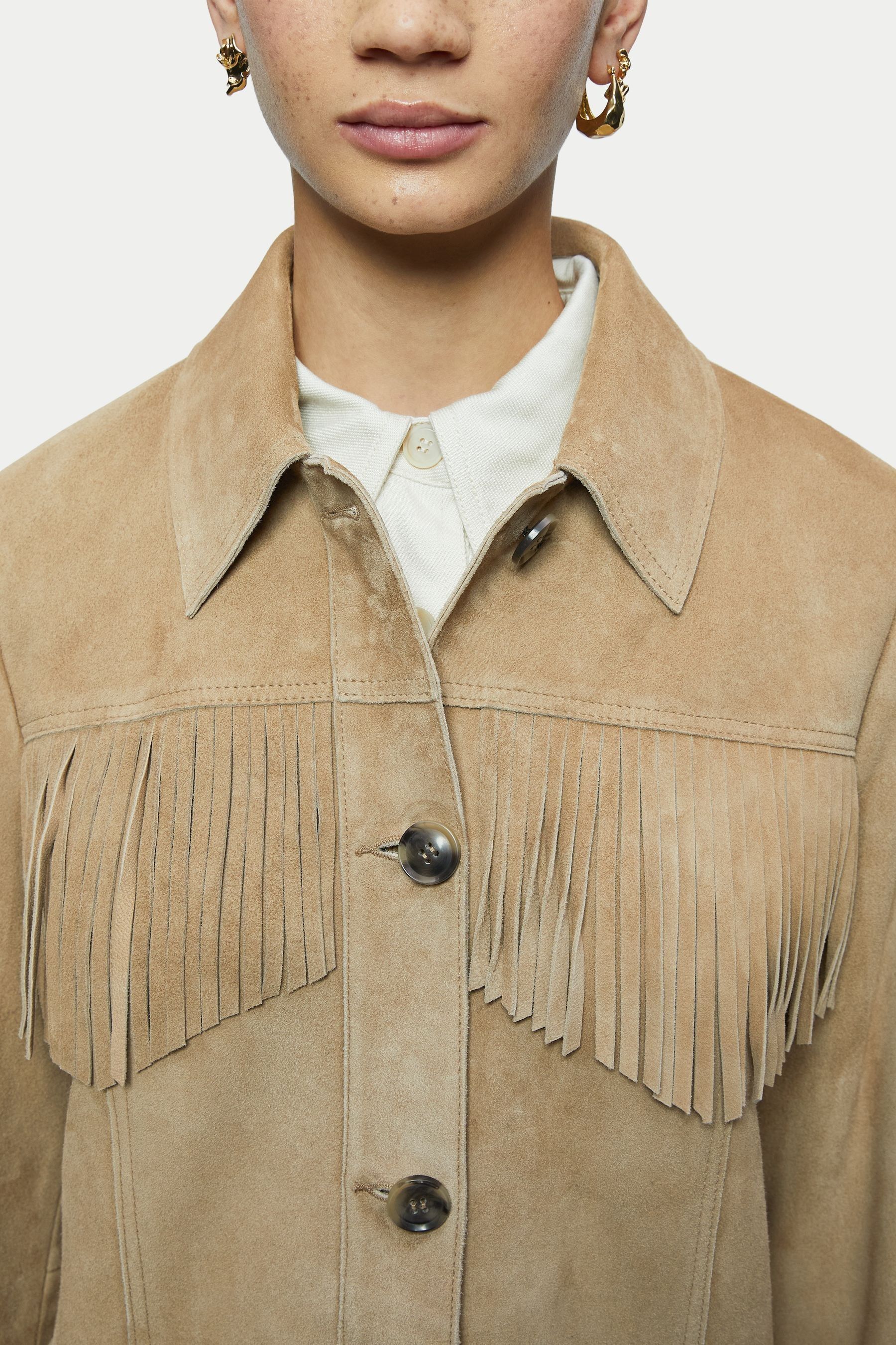 Buy Jigsaw Brown Fringed Suede Jacket from the Next UK online shop