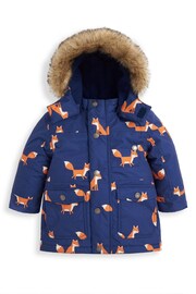 JoJo Maman Bébé Navy Blue Fox Printed Parka - Image 1 of 6