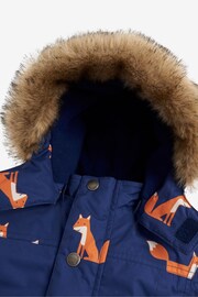 JoJo Maman Bébé Navy Blue Fox Printed Parka - Image 2 of 6