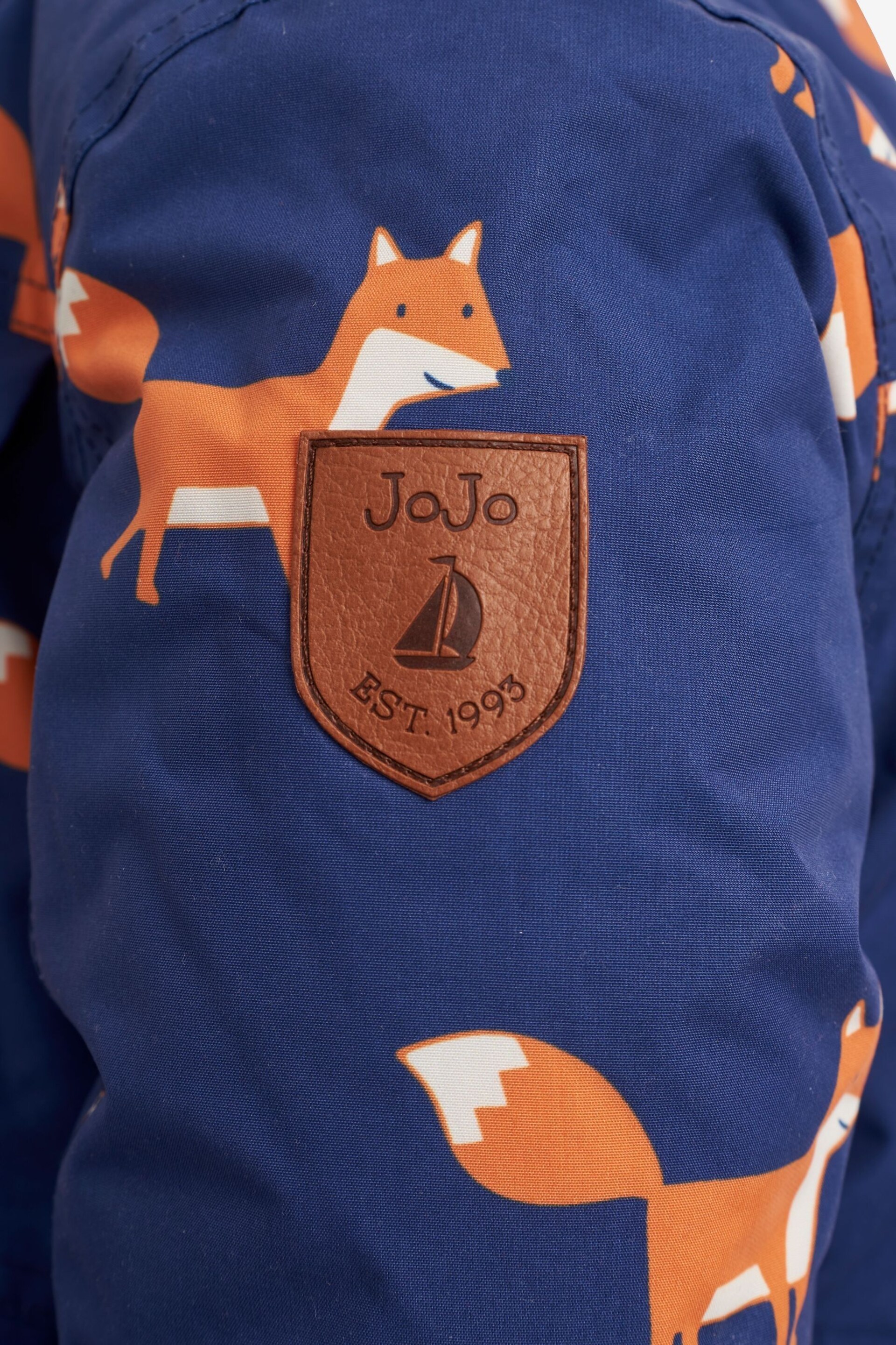 JoJo Maman Bébé Navy Blue Fox Printed Parka - Image 4 of 6