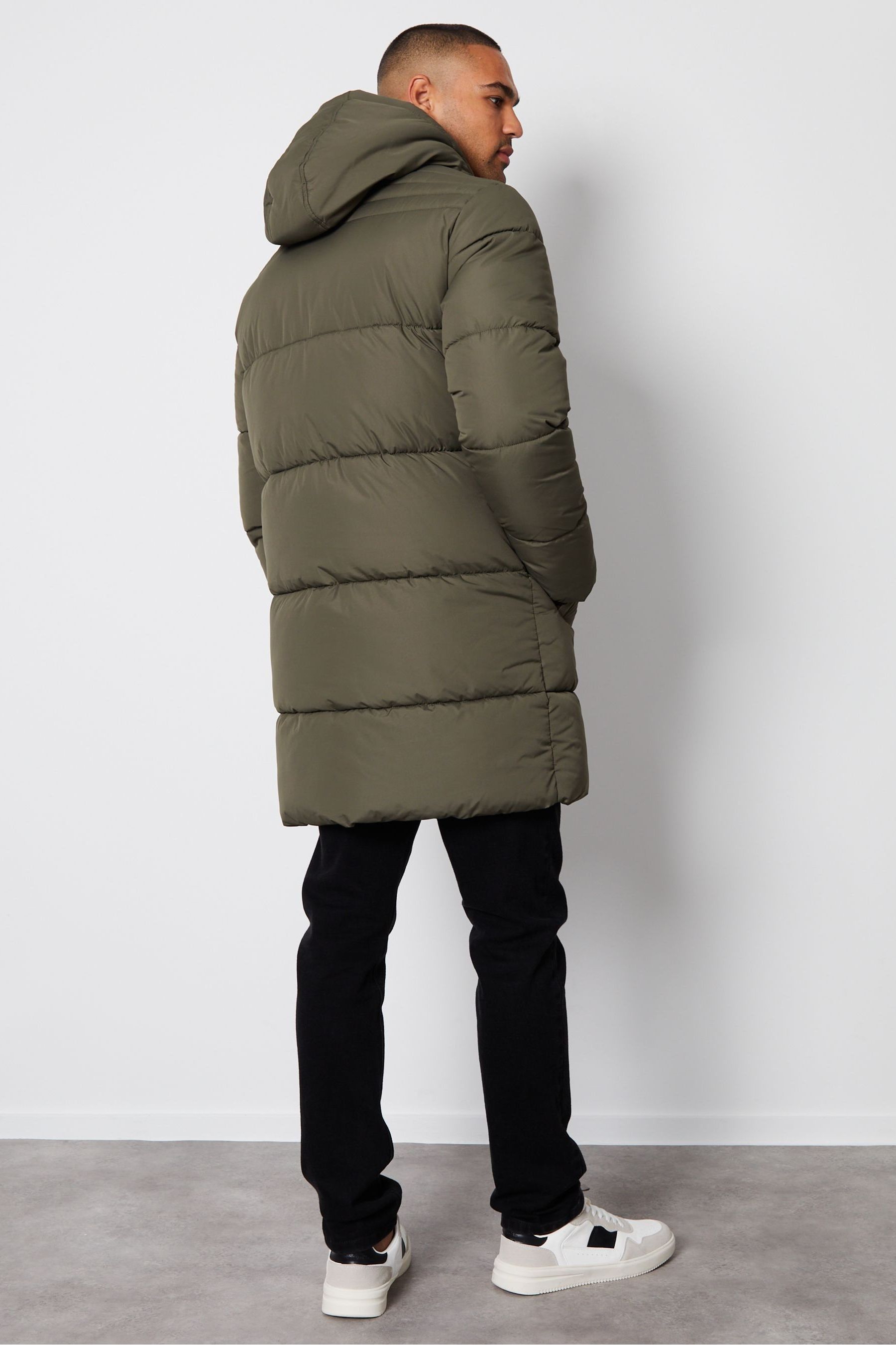 Khaki long puffer jacket hotsell