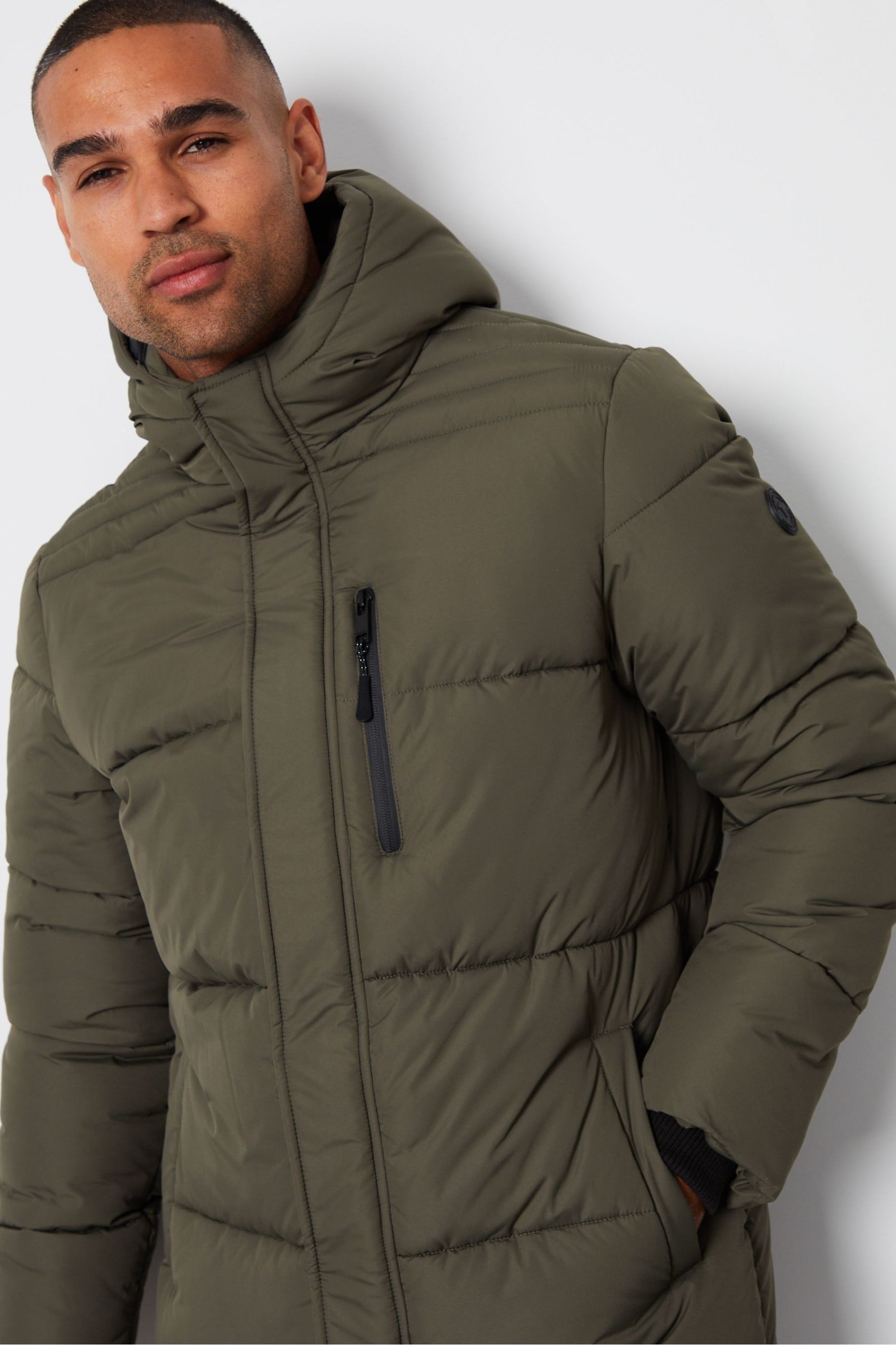 Khaki longline puffer jacket new arrivals