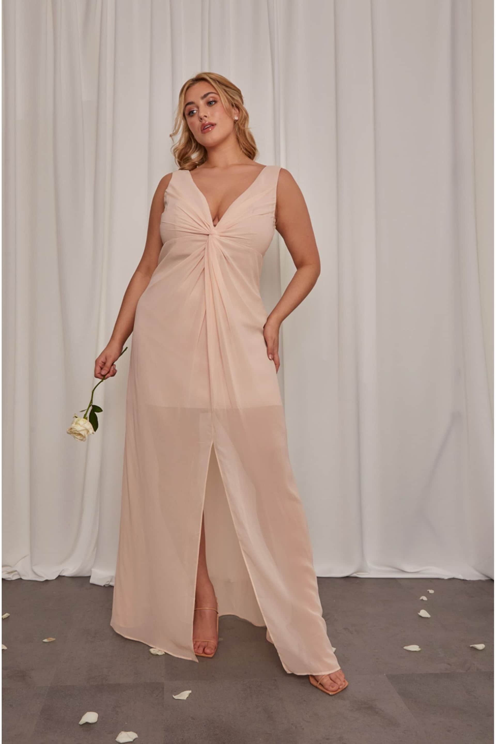 Chi Chi London Gold Curve Knot Detail Maxi Dress - Image 1 of 4