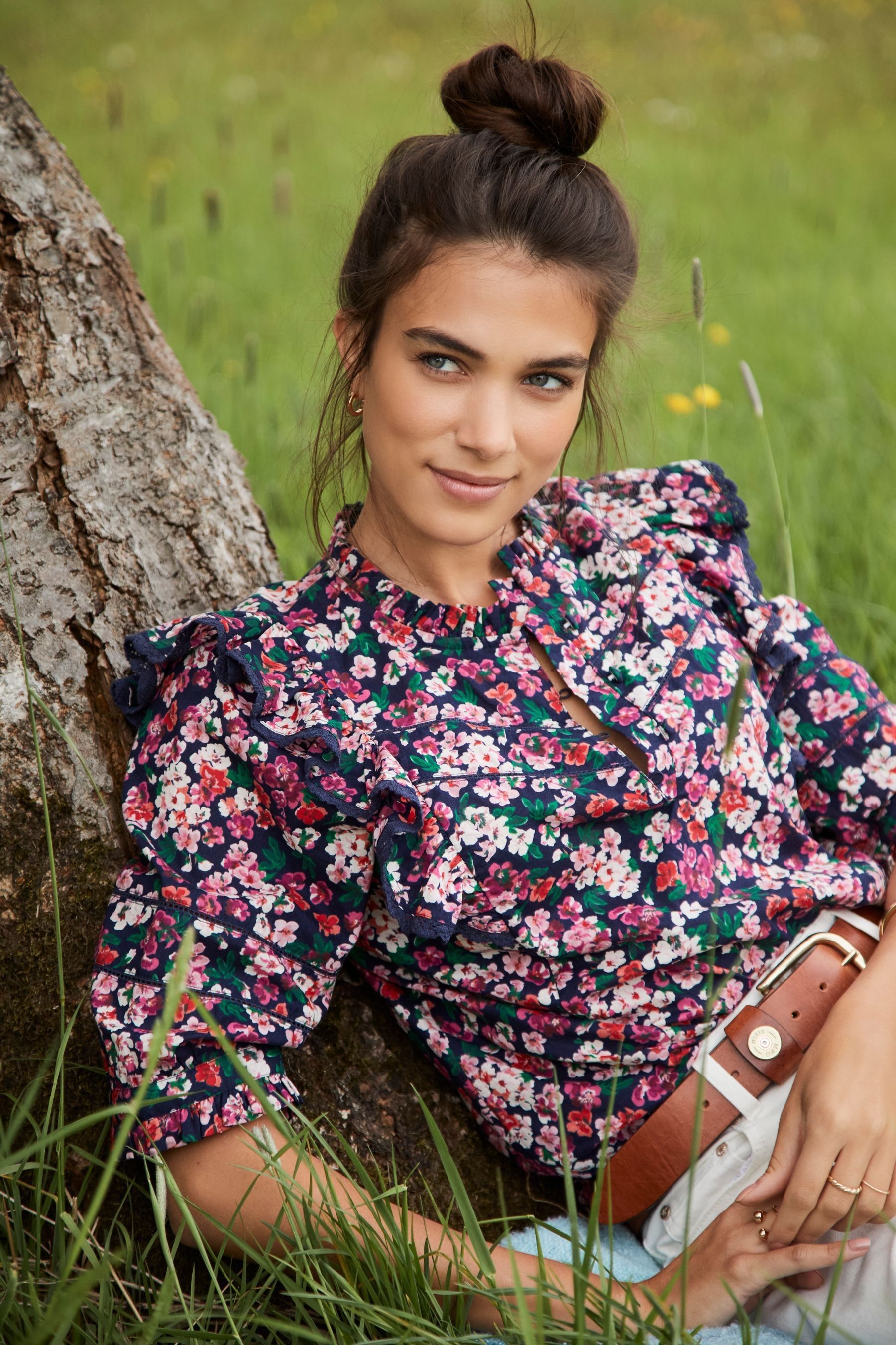 Buy Joules Blue Dahlia Lace Insert Blouse from Next Luxembourg