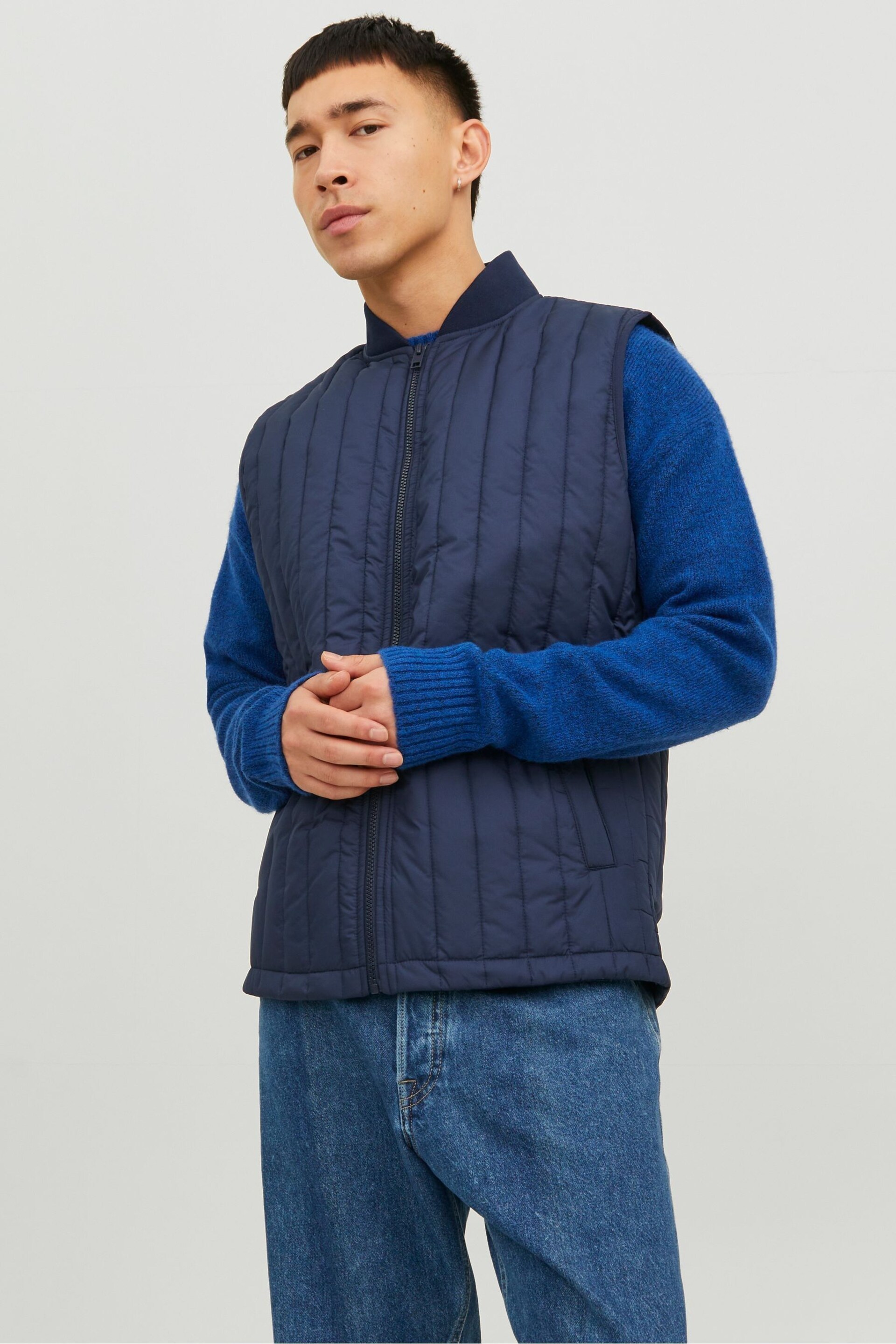 JACK & JONES Blue Lightweight Quilted Padded Gilet - Image 1 of 7