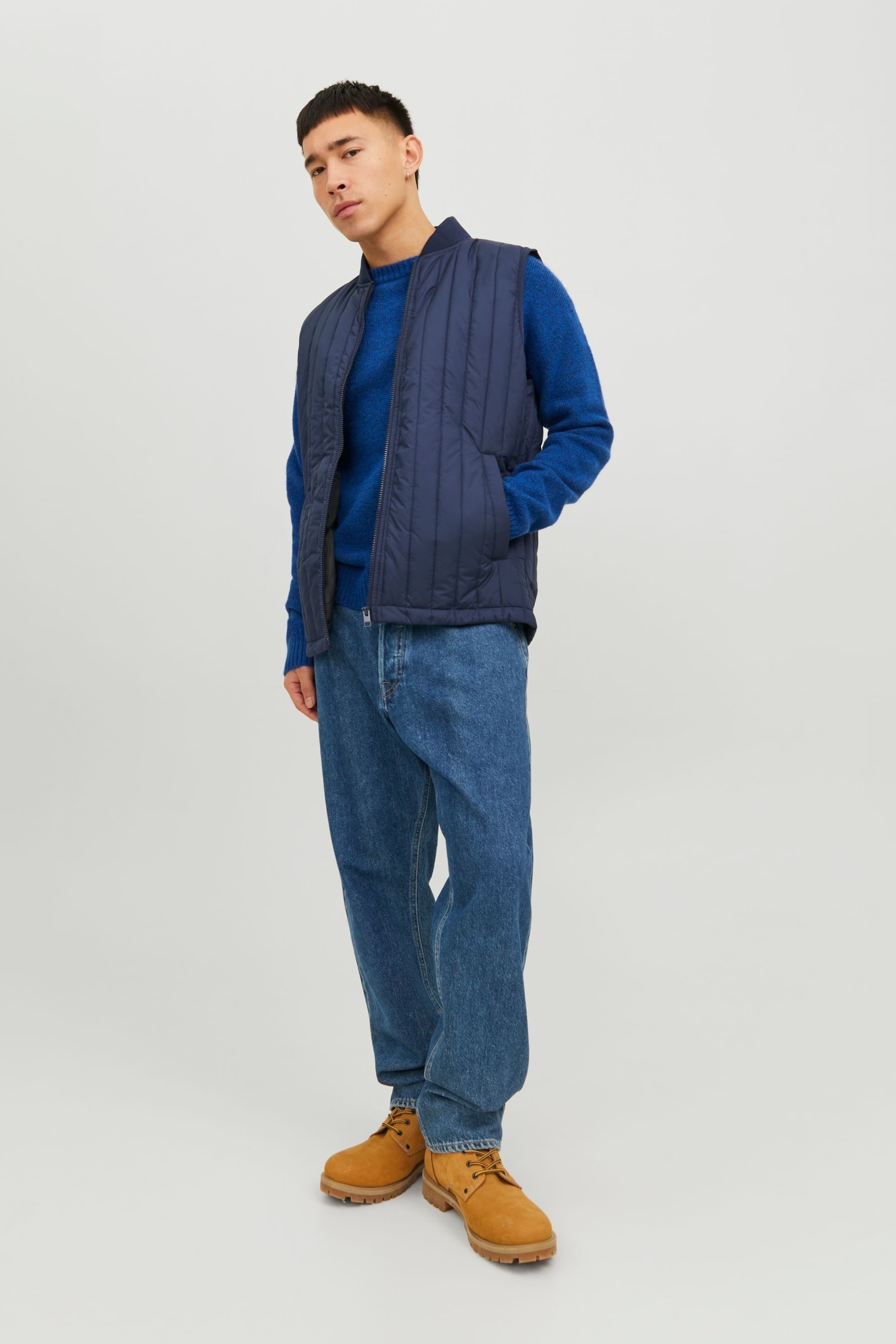 JACK & JONES Blue Lightweight Quilted Padded Gilet - Image 3 of 7