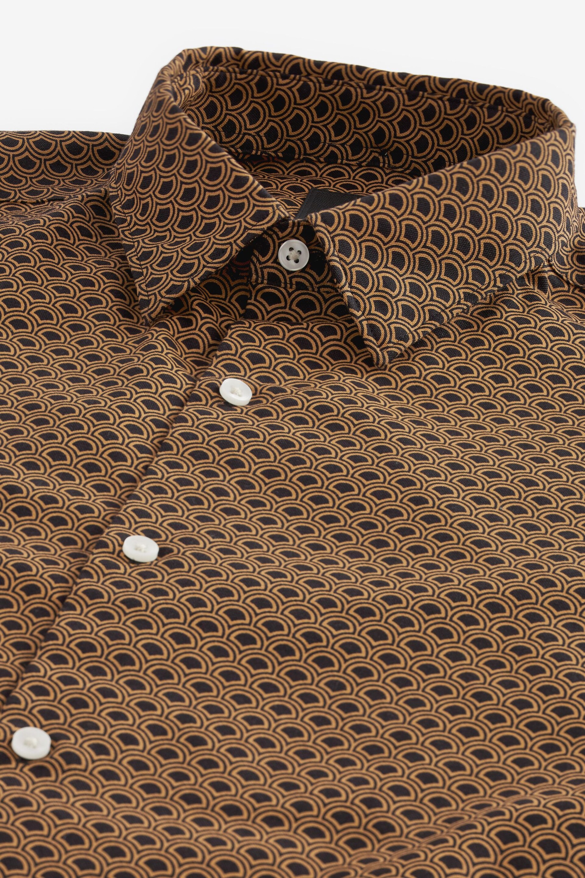 Black/Gold Stretch Oxford Printed Long Sleeve Shirt - Image 6 of 7