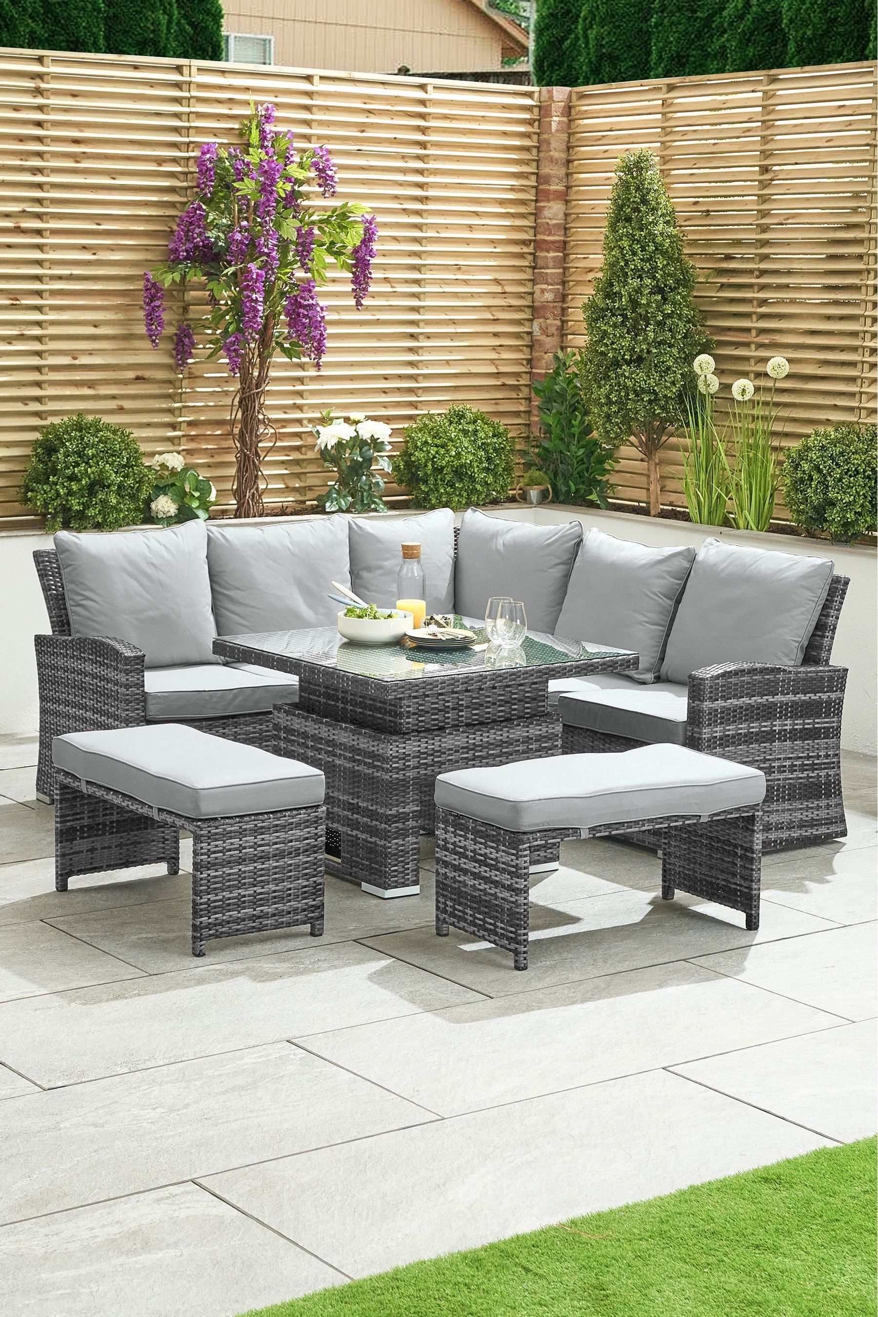 Buy Nova Outdoor Living Grey Cambridge Rattan Effect Compact Corner Sofa Set with Rising Table from the Next UK online shop