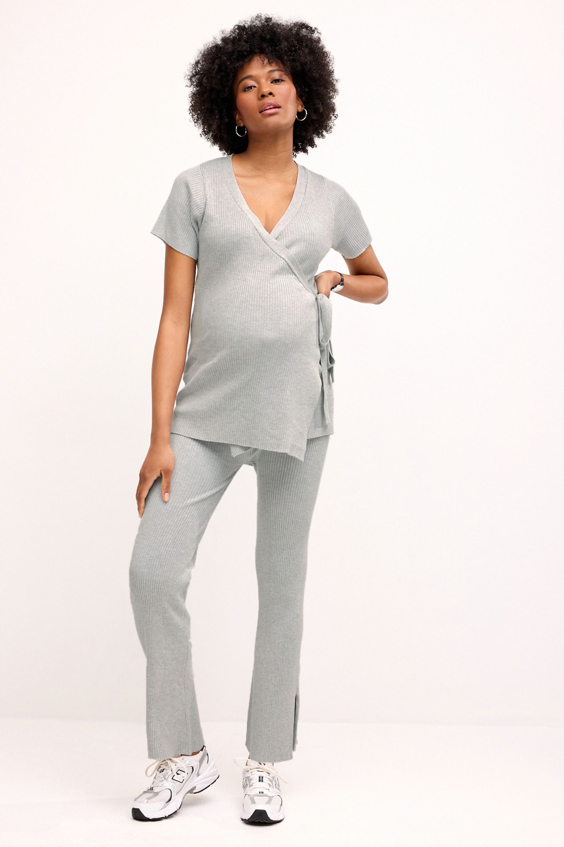 Grey Maternity Knitted Wrap Top - Image 2 of 8
