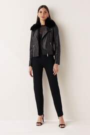 Urban Code Black Leather Biker With Removable Faux Fur Collar Jacket - Image 2 of 8