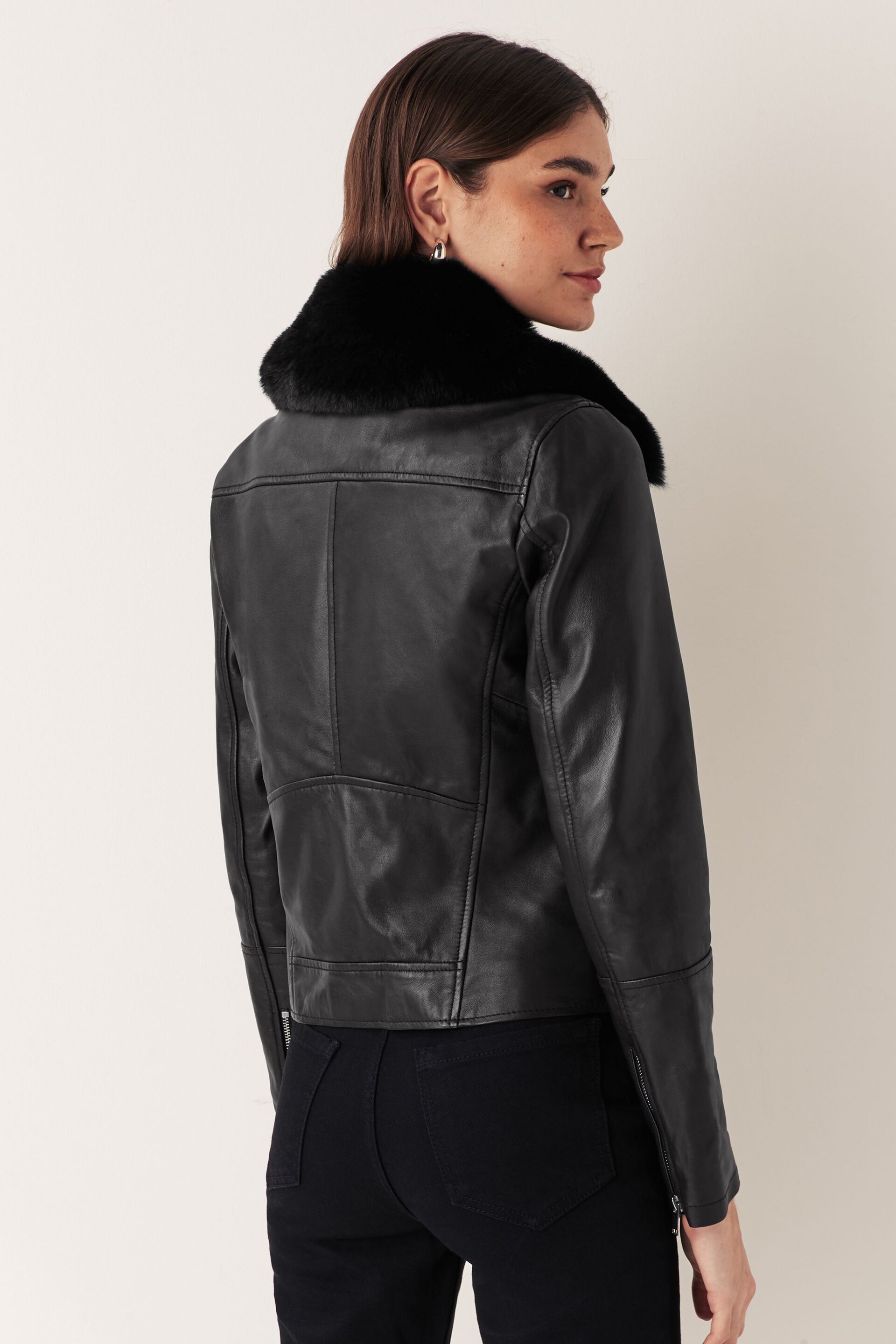 Urban Code Black Leather Biker With Removable Faux Fur Collar Jacket - Image 3 of 8