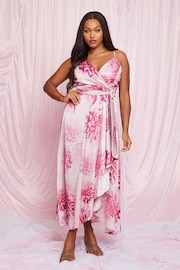 Chi Chi London Pink Cami Floral Print Wrap Midi Dress - Image 1 of 3