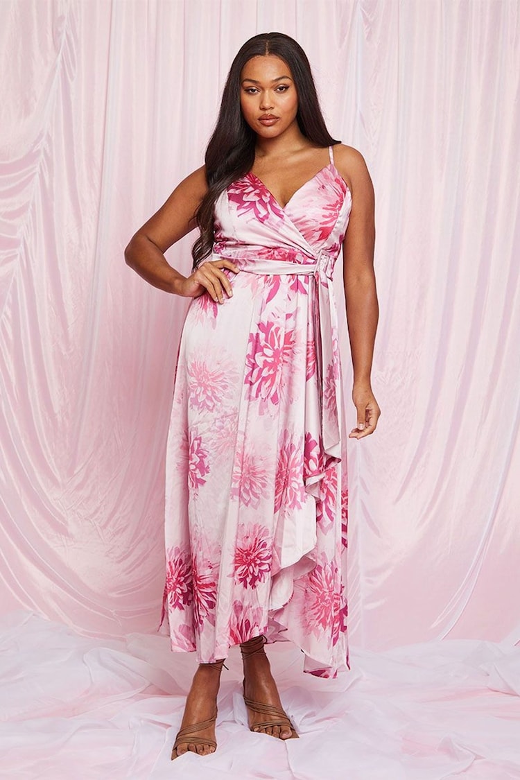 Chi Chi London Pink Cami Floral Print Wrap Midi Dress - Image 1 of 3